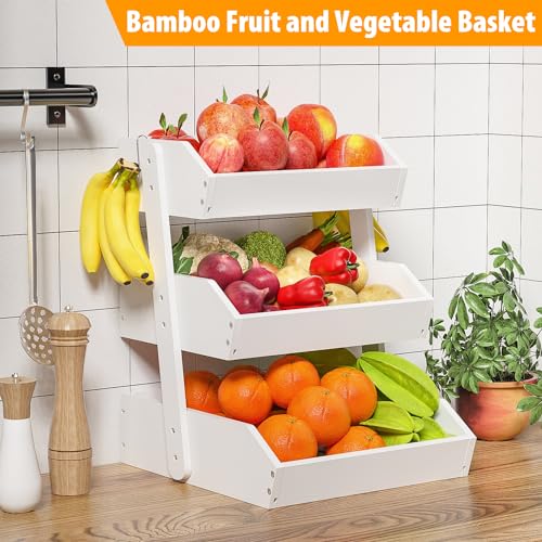 Bamboo Fruit Basket for Kitchen (3-Tier White)