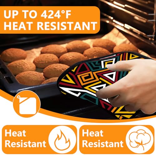 African Geometric Figures Oven Mitts and Pot Holders Sets 4Pcs (Geometric Figures)
