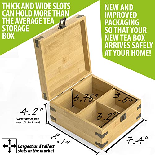 Bamboo Tea Organizer Box Chemical Free Eco (4-Slot Square / Tea Leaf)