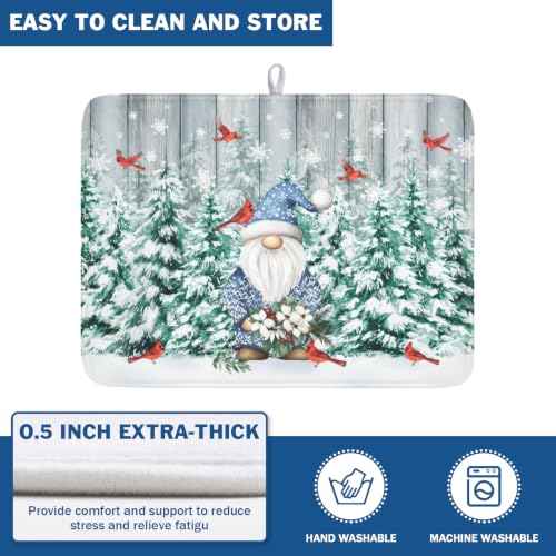 Winter Gnome Dish Drying Mat Pine Tree Dishes Pad 18"x24" Microfiber Absorbent Fast Dry Drainer Rack Mats Protector for Kitchen Countertop (Winter Gnome Bird / 18x24 inch)