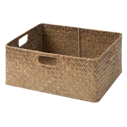 Extra Large Wicker Baskets for Organizing (Brown (Seagrass) / 16½"L x 13"W x 7½"H)