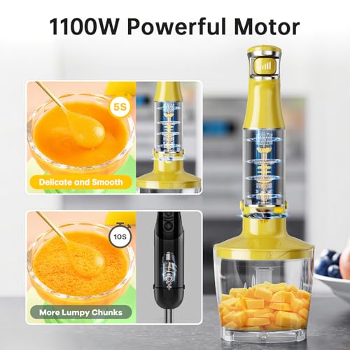 Immersion Blender Handheld Corded Hand Blenders Set 1100W (Yellow / 5 in 1)