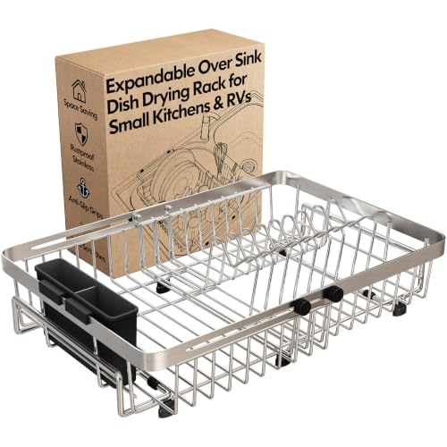 Expandable Dish Drying Rack Over The Sink with Anti Slip Grip (Silver / For 13-30" W Sink)