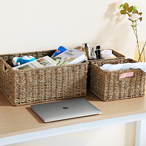 Large Wicker Baskets for Storage (17 x 12.2 x 7.5 inches / Natural (Seagrass))