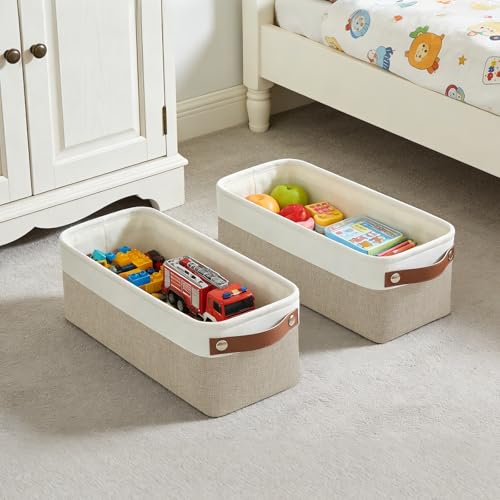Small Fabric Storage Baskets (Beige / Off-White / Narrow-15"x6"x5")
