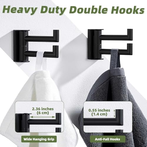 Matte Black Swivel Towel Hooks for Bathrooms (2 Pack / Matte Black)