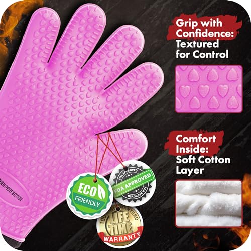S Silicone Smoker BBQ Gloves (Pink / Small)