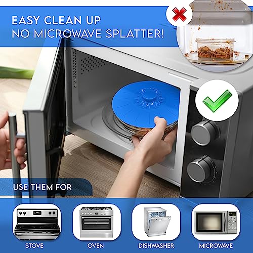 Silicone Bowl Lids Blue Set of 5 Reusable Suction Seal Covers for Bowls (5 Piece / Blue Translucent)