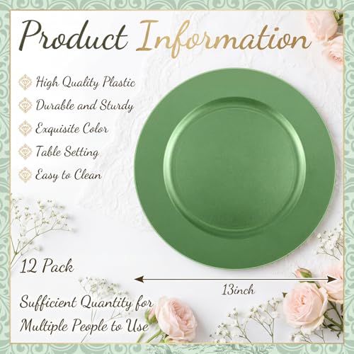 12 Pcs 13 Inch Charger Plates Bulk (Plain Style / Green)