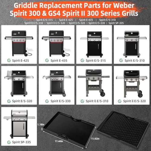 Grill Griddle for Weber Spirit 300 Series (17.4" x 11.9" x 1.2")