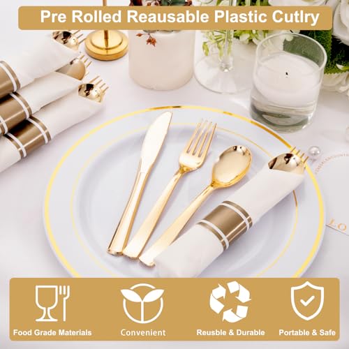400PCS Pre Rolled Gold Plastic Silverware Sets (Gold - Classic)