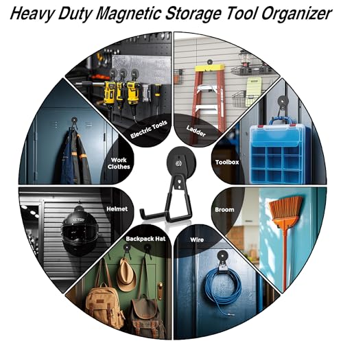 3Pcs Heavy Duty Storage Magnetic Utility Hooks Large Garage Strong Extra Magnet Hooks Hanger with Anti (2.6" Magnet-3 Pack-Black)