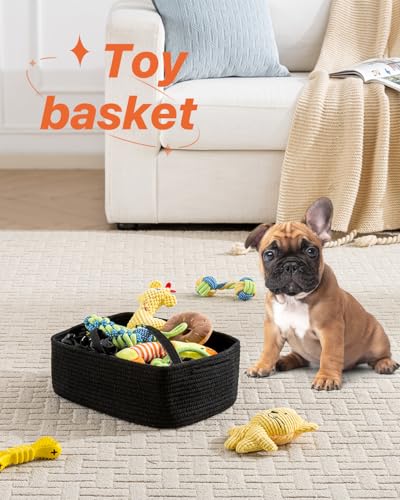 Small Woven Storage Basket for Organizing (Black / 13.5"L x 9.5"W x 5"H)