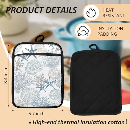 Coastal Beach Seashell Coral Starfish Oven Mitts Set (Haodh-8)