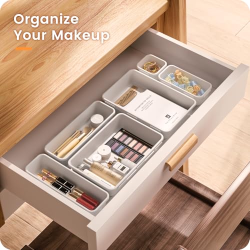 Military Grade】 Drawer Organizer for Vanity Bathroom Makeup Desk (White)