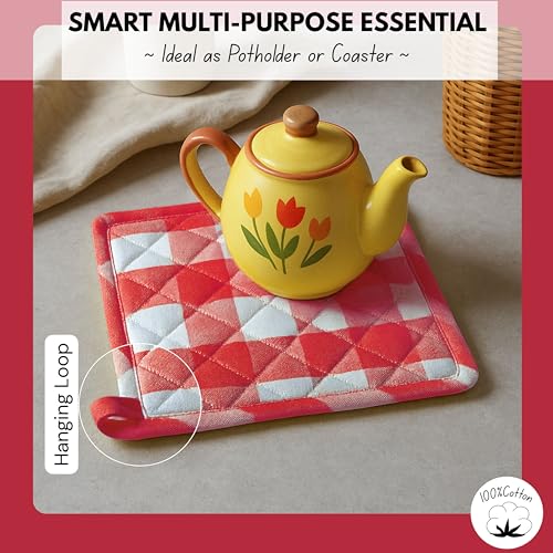 Buffalo Plaid Check Oven Mitts and Pot Holders Set of 4 (Buffalo, Red)