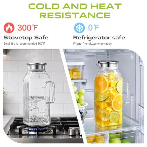 Glass Pitcher with Lid for Fridge (68oz-2Sq)