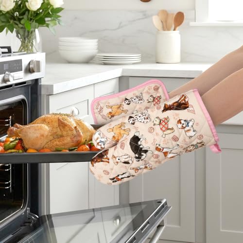 Cute Dog Oven Mitts and Pot Holders Set (Dog / Oven Mitt x2 & Pot Holder x2)