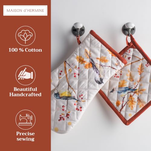 100% Cotton Oven Mitt & Pot Holder Set (112 - Oak Leaves / 7.5" x 13" & 8" x 8" (Oven Mitt & Pot Holder))