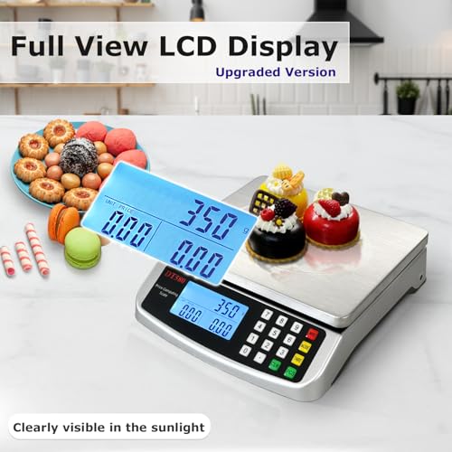 110lb 50kg Food Scale Digital Kitchen Scale with Tray Large LCD Display 304 Stainless Steel Commercial Price Computing Scale Counting Scale for Baking Cooking Meat Industry Counting Adapter Included (Silver 50kg with Tray)