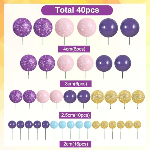 40 Pcs Foam Ball Cake Toppers with Sticks Mini Cake Decorations for Birthdays (40 Count)
