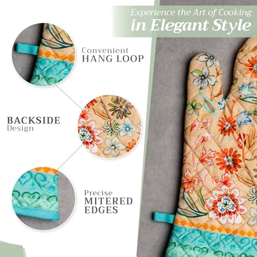 100% Cotton Oven Mitt & Pot Holder Set (041 - Luxury Loft - Peach / 7.5" x 13" & 8" x 8" (Oven Mitt & Pot Holder))