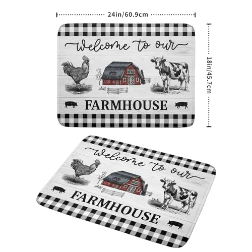 Farmhouse Barn Dish Drying Mat 18x24 Inch Cow Rooster Absorbent Microfiber Dish Drainer Rack Pad Bottles Protector for Kitchen Counter (farm barn / 18" x 24")