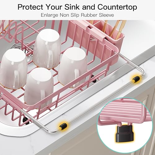 Pink Dish Drying Rack Over the Sink with Utensil Holder (Pink / For 12.5"-30"w Sink, Expandable)