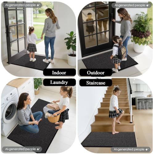 Waffle Door Mat Indoor Entrance (Black Waffle / 35" x 24" (Rectangular))