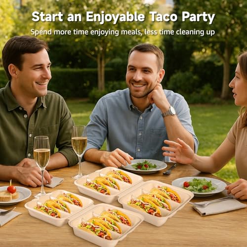 100 PCS Taco Plates Disposable with Lid 8.4 * 7 * 3in (100Pcs)