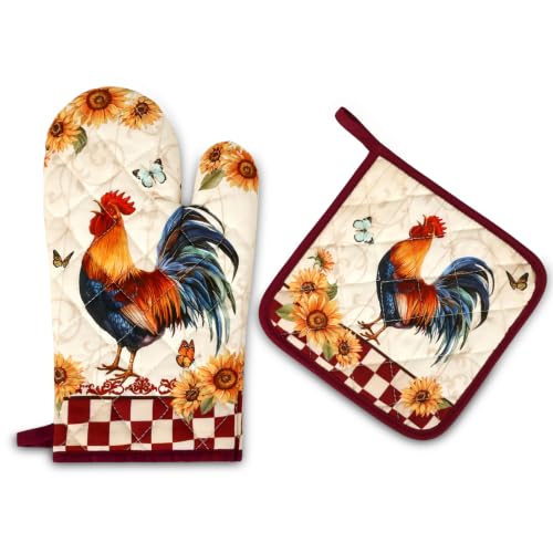Rooster Oven Mitts and Pot Holders Set (Rooster / Oven Mitt x1 & Pot Holder x1)
