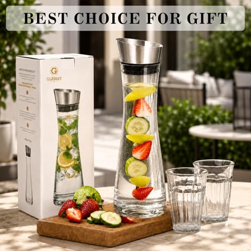 Glass Water Carafe with Lid (33.8 Ounces)