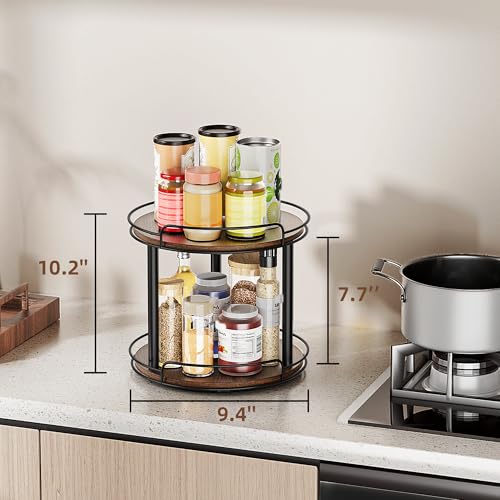 9'' Wood Lazy Susan Turntable Organizer for Cabinet (9 inches 2 Tier)