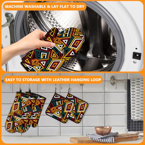 African Geometric Figures Oven Mitts and Pot Holders Sets 4Pcs (Geometric Figures)