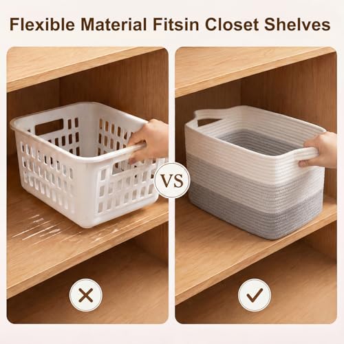Cotton Rope Storage Baskets for Organizing Gradient Gray 3 (Gradient Gray / 3 pcs-13”x9.9”x8.7”)