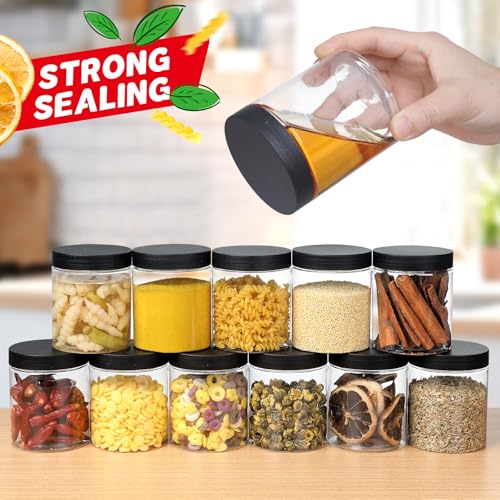 48 PCS 8 OZ Plastic Jars with Screw On Lids (black / 8 Ounce)
