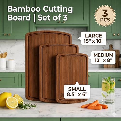 Bamboo Cutting Boards for Kitchen (3-Piece (Brown))