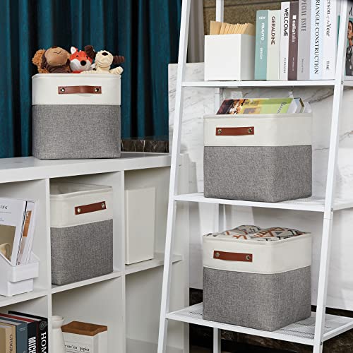 11 Inch Cube Storage Bins (White&Grey / S-11"x11"x11")