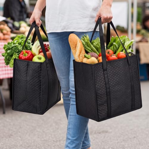 4 Pcs Insulated Grocery Bags Reusable (Black)