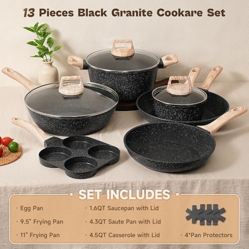 Pots and Pans Set Non Stick (Black / 13 Pieces)