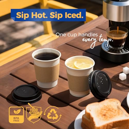 500 Pack 8 oz Disposable Coffee Cups with Lids (8 oz)