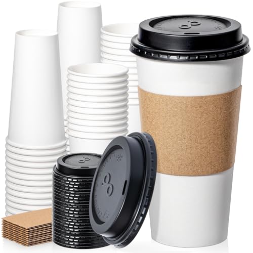 50 Pack 20 oz Disposable Coffee Cups with Lids (20 oz)