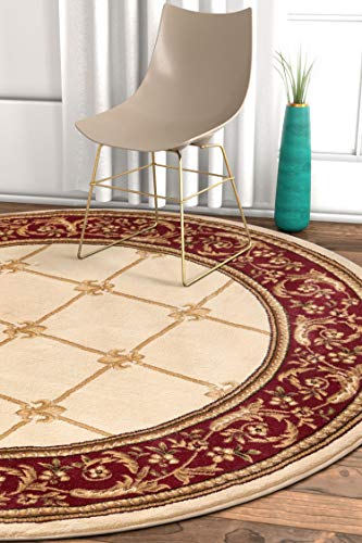 Timeless Collection Fleur De Lis Ivory 8' Foot Round Luxurious Traditional French Aubusson Oriental Area Rug Perfect for Living Room Bedroom or Dining Room Easy (7'10" (Round) / Ivory)