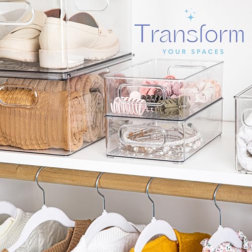 Plastic Food Storage 6 Pack Clear Container Bin with Handles for Organizing Kitchen (6 Count)