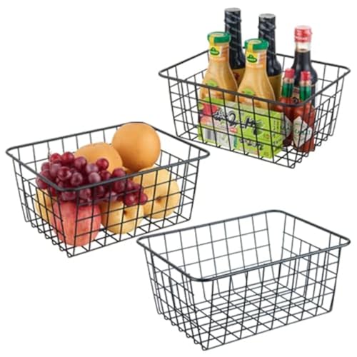 Wire Kitchen Storage Basket 3 Packs (Black)