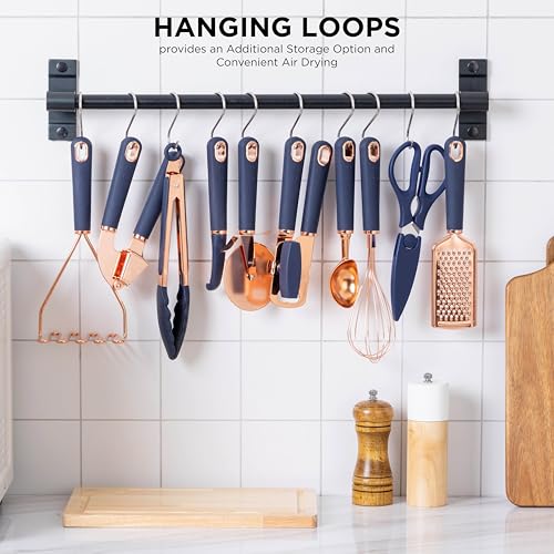 Kitchen Gadget Set Copper Plated Stainless Steel Utensils with Soft Touch Handles (10 Pieces / Copper Navy)