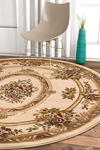 Timeless Collection Le Petit Palais Ivory 5' Foot Round Luxurious Traditional French Medallion Oriental Area Rug Perfect for Living Room Bedroom or Dining Room Easy (5'3" (Round) / Ivory)