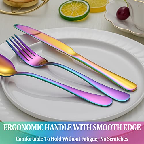 60 Pcs Rainbow Silverware Set Service for 12 (Rainbow)