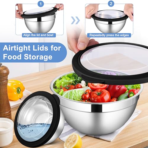 Stainless Steel Mixing Bowls with Transparent Airtight Lids Set of 6 (12 Count)