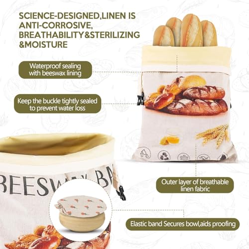 2 Pack Beeswax Bread Bag (Bread print color)